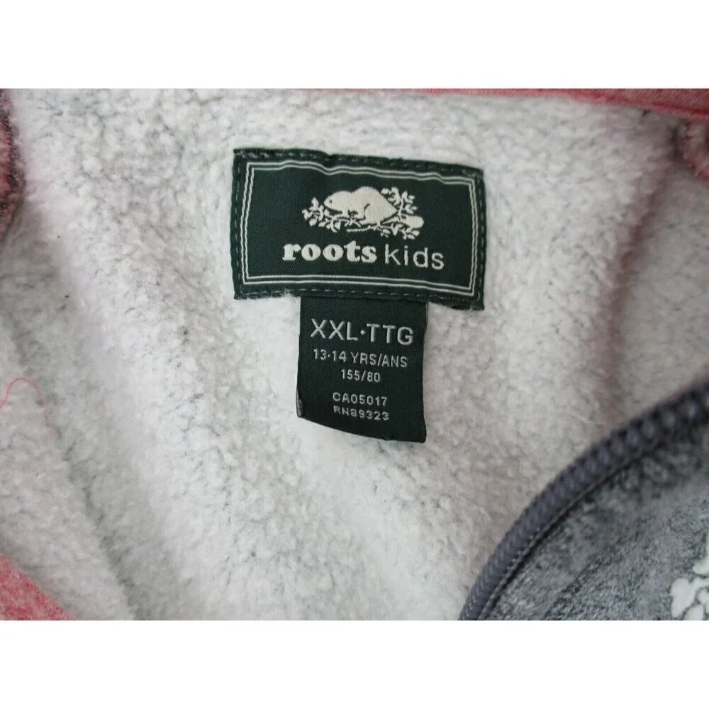Roots Kids Sweatshirt Hoodie XXL 13 14 Years Pink Gray Pockets Zipper Casual